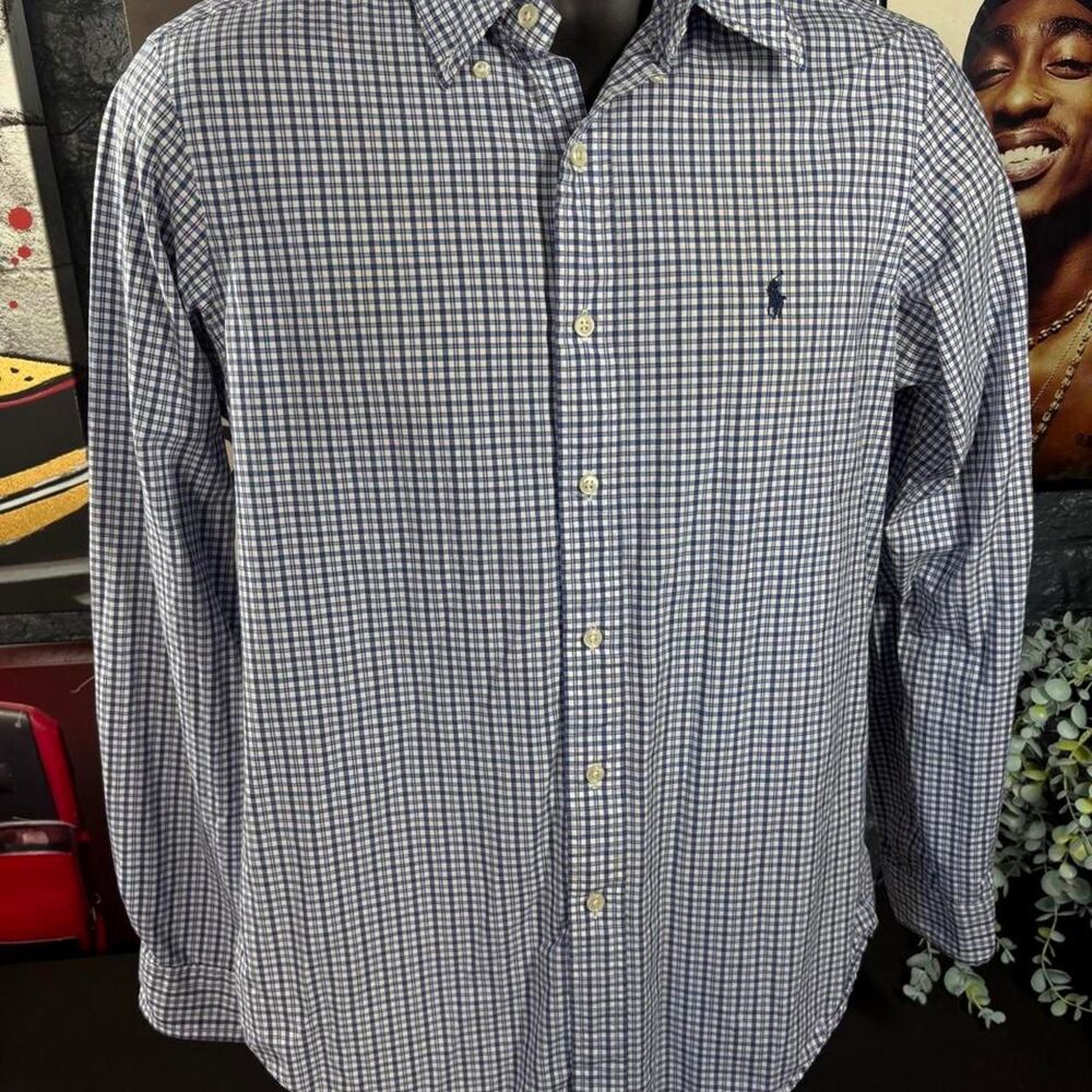 Classic Ralph Lauren Blue & White Check Button-Down Shirt – Men’s S